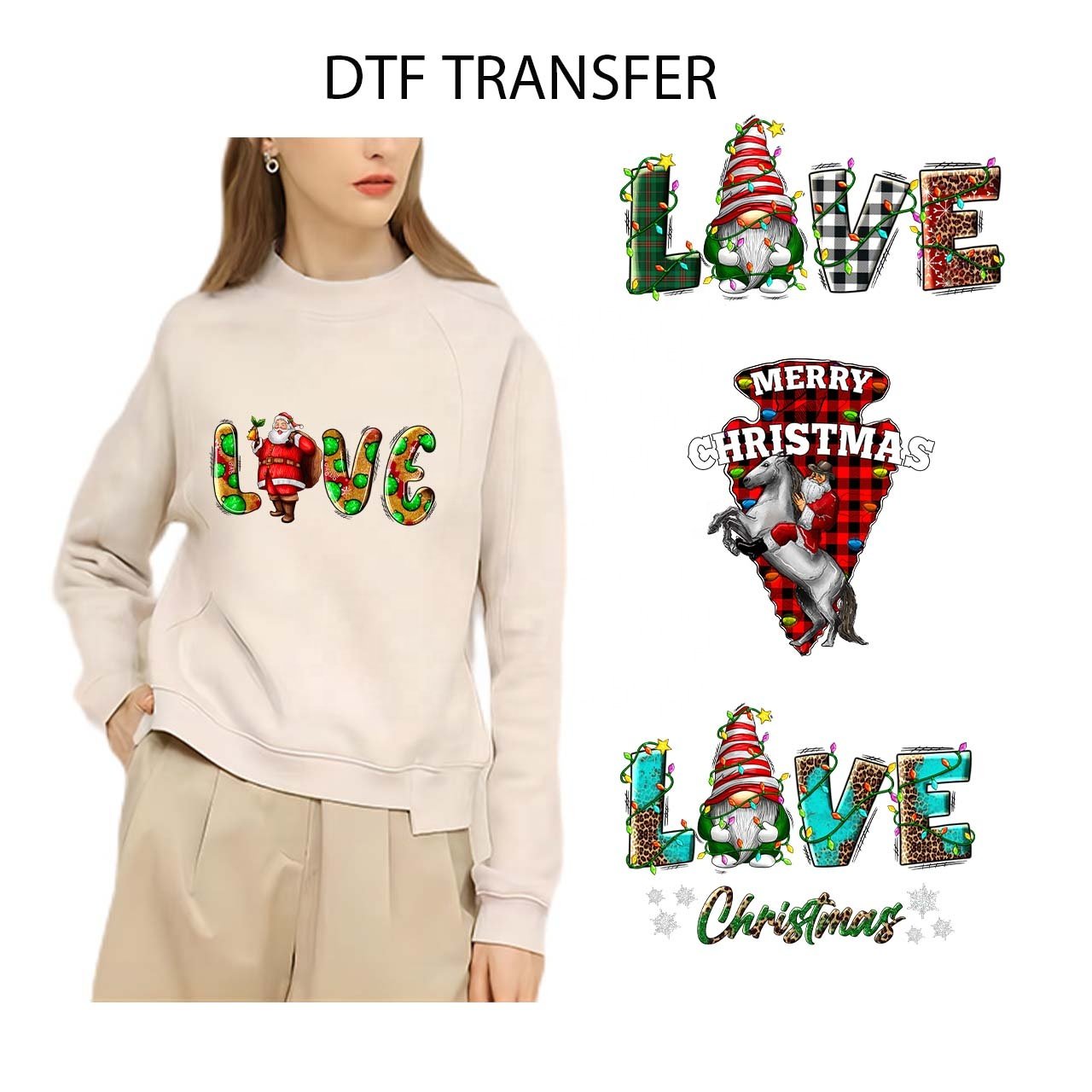 Wholesale Christmas dtf transfer printing waterproof vinyl stickers custom logo screen transfers for t shirt