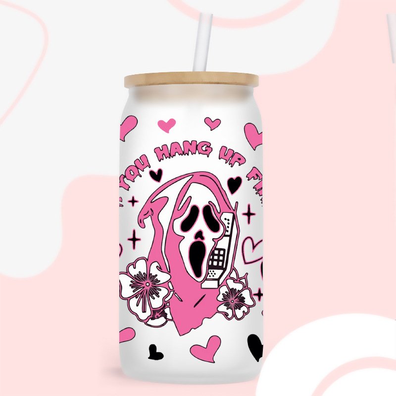 Ready To Ship wholesale Custom halloween Design 16oz UV DTF Wrap Cup Glasses Transfer