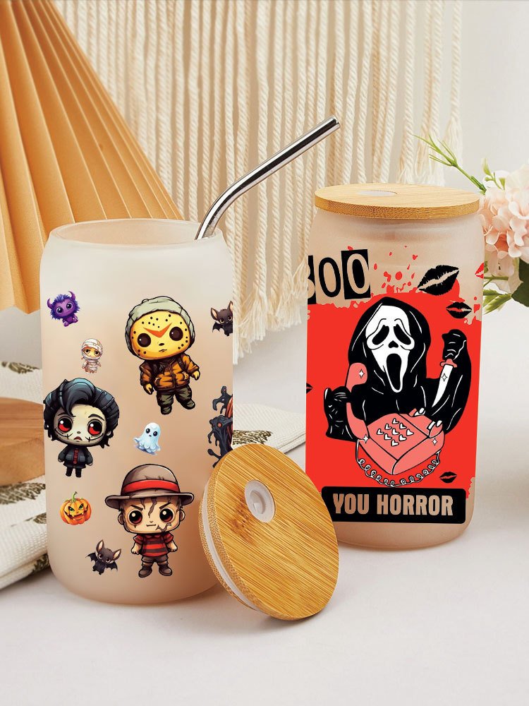 Ready To Ship wholesale Custom halloween Design 16oz UV DTF Wrap Cup Glasses Transfer