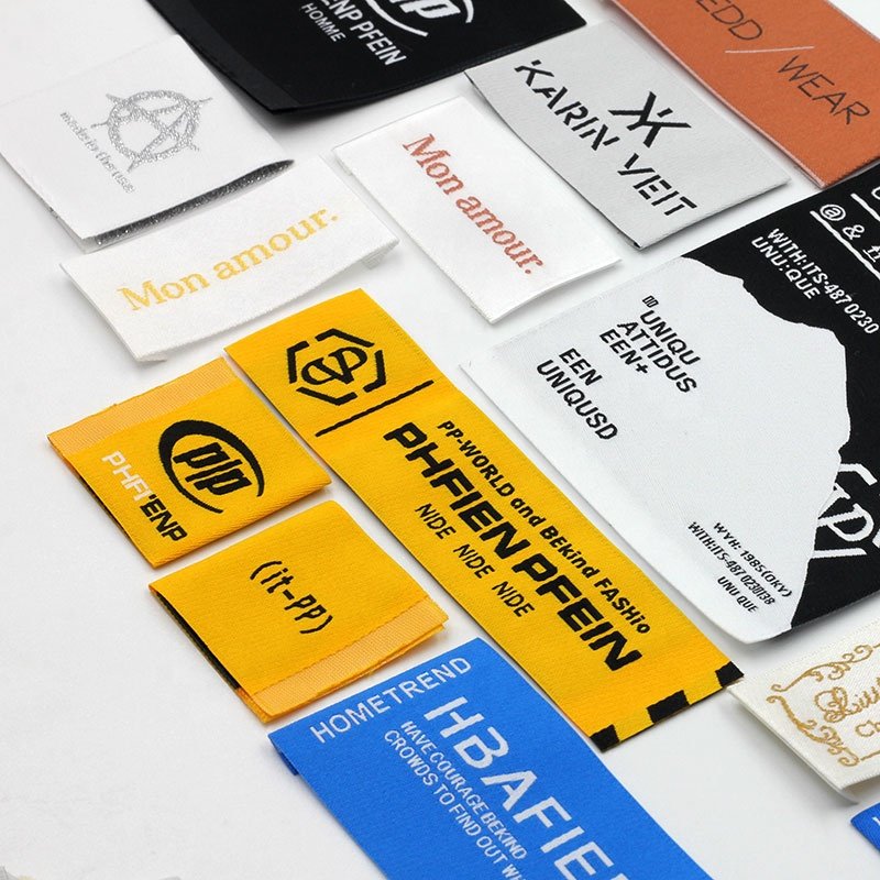 Factory Price Private Woven Damask Satin Brand Tags Custom Logo Tag etiquette Personalise Vetement Woven Label For Clothes Print