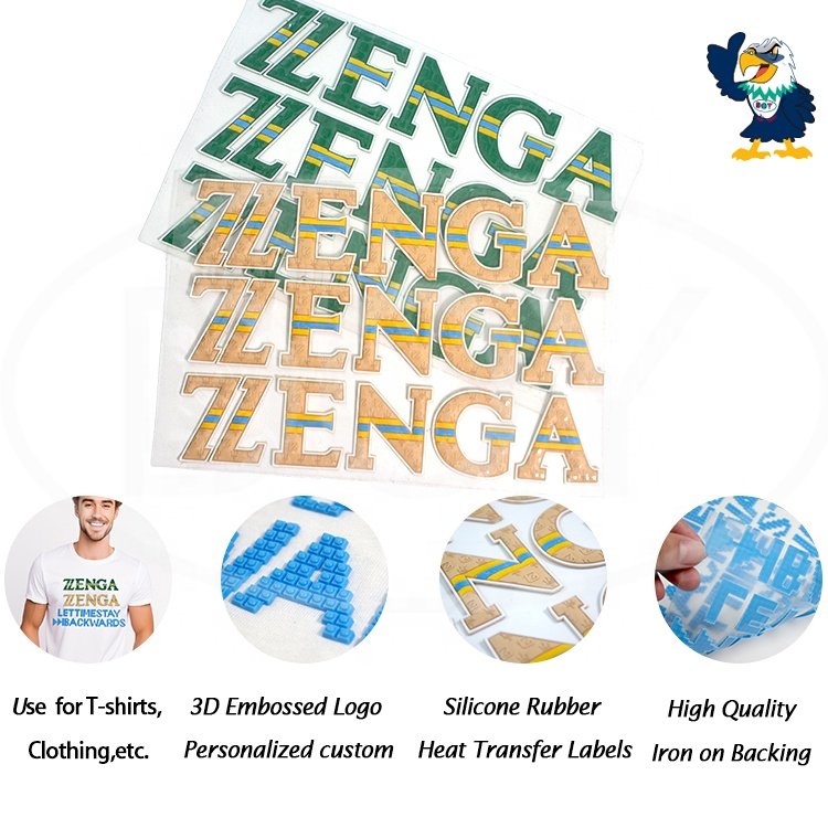 Silicone Garment Stickers Factory Clothing Heat Transfer Letters Labels with Custom Soft 3D Raised Logo