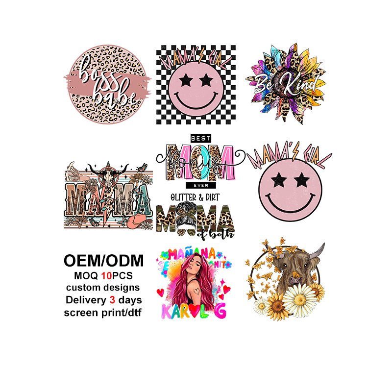 sewill Heat Transfer Designs Clear Film Logo Custom Mother's Day mama Screen Print Printed Dtf heat Transfers For T-shirts