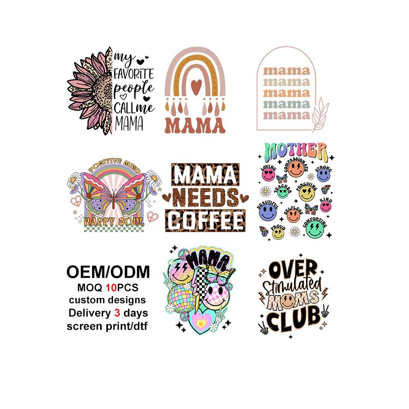 sewill Heat Transfer Designs Clear Film Logo Custom Mother's Day mama Screen Print Printed Dtf heat Transfers For T-shirts