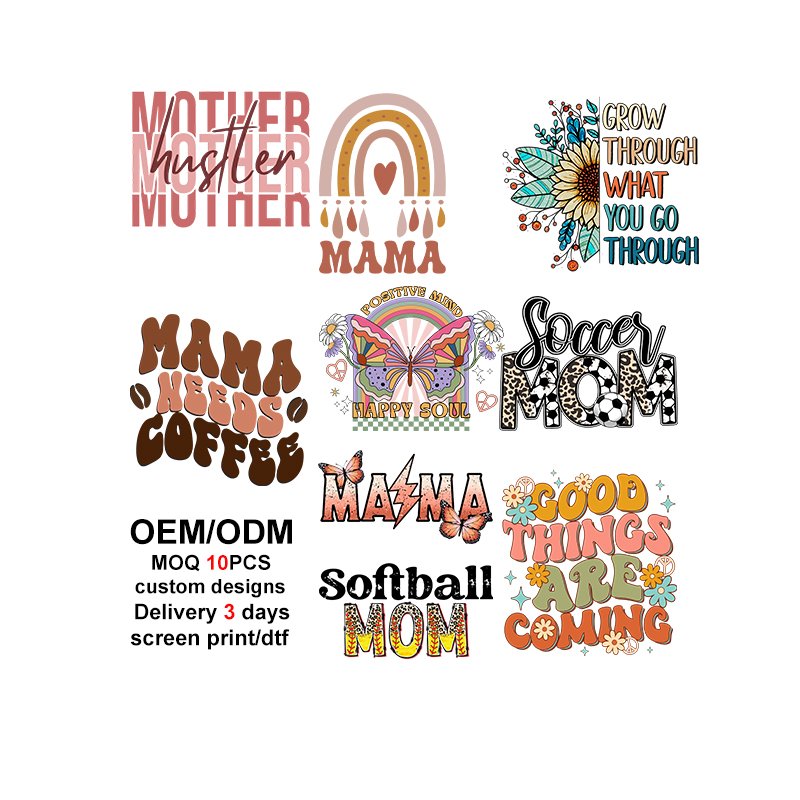 sewill Heat Transfer Designs Clear Film Logo Custom Mother's Day mama Screen Print Printed Dtf heat Transfers For T-shirts