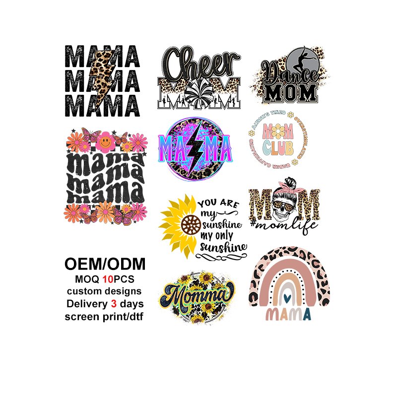 sewill Heat Transfer Designs Clear Film Logo Custom Mother's Day mama Screen Print Printed Dtf heat Transfers For T-shirts