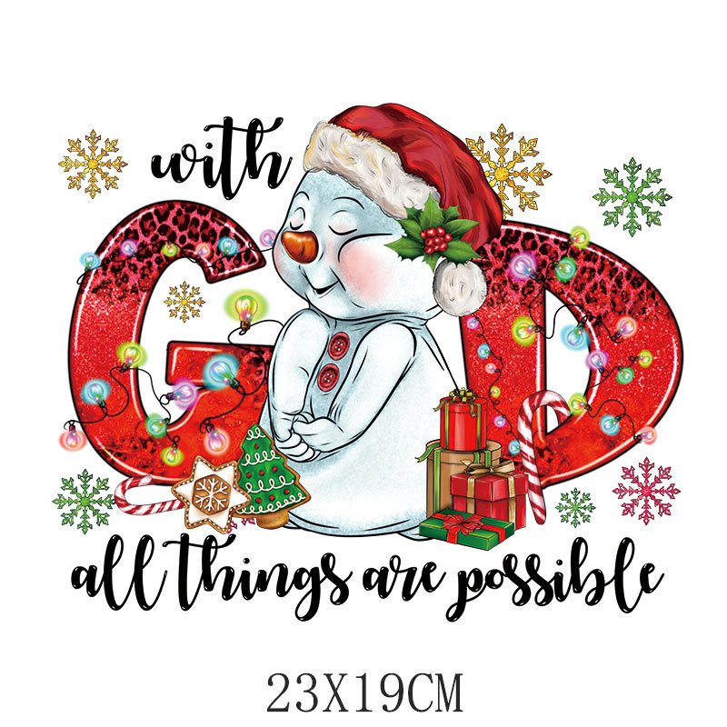 Christmas Day Snow Men Heat Transfer Sticker For Clothing pillows DIY T-Shirts dtf powder for t shirt heat transfer printing