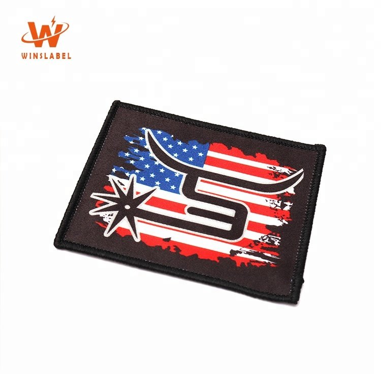 Custom Garment Branded Digital Transfer Printed Accessories Labels Iron On Sublimation Fabric Merrow Border Woven Patches