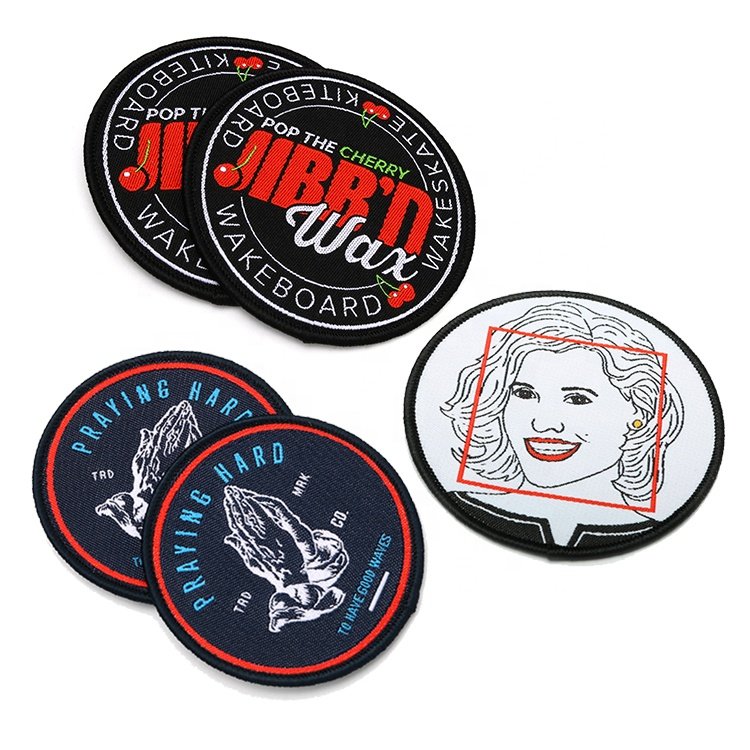 Custom Garment Branded Digital Transfer Printed Accessories Labels Iron On Sublimation Fabric Merrow Border Woven Patches