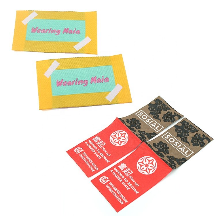 Custom Garment Branded Digital Transfer Printed Accessories Labels Iron On Sublimation Fabric Merrow Border Woven Patches