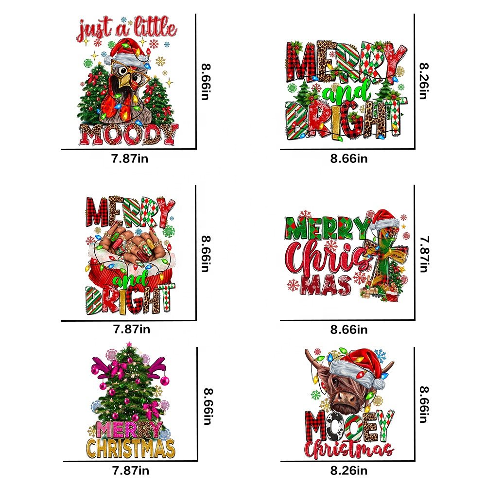 Custom Christmas UV DTF Transfer Paper Soft Film Designs Ready to Press for T-Shirts & Bags Heat Transfer Printing Method
