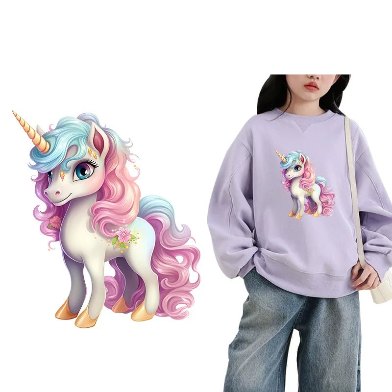 Iron on Transfer Cute Unicorn Heat-sensitive Patches Application Stripes on Kids Clothes Ironing Printing for Tops DIY Decals