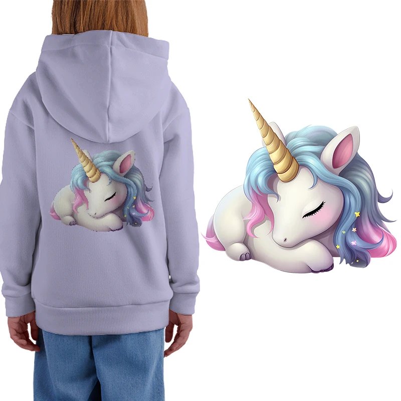 Iron on Transfer Cute Unicorn Heat-sensitive Patches Application Stripes on Kids Clothes Ironing Printing for Tops DIY Decals