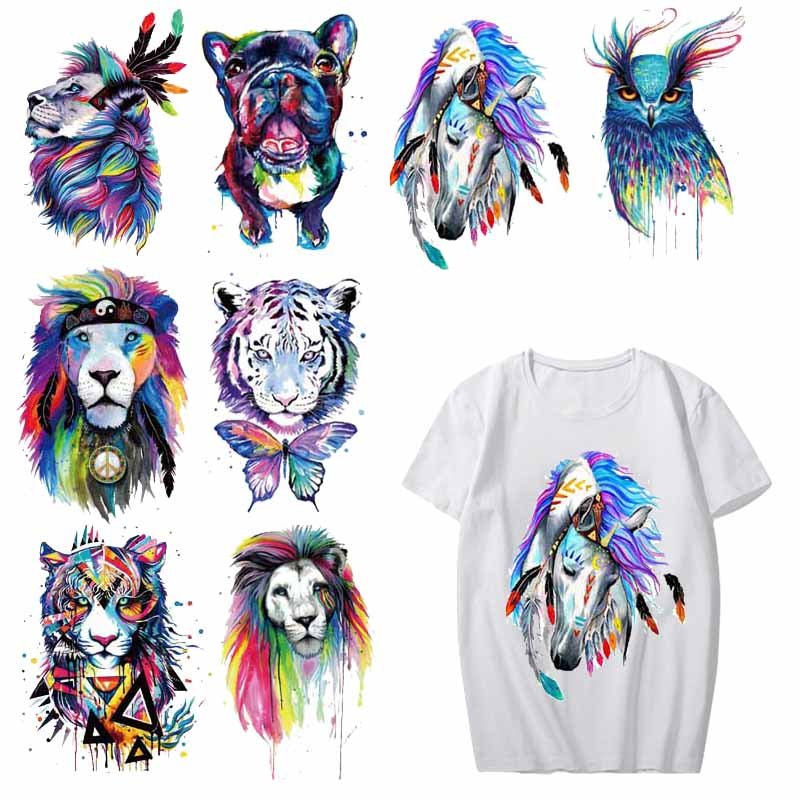 Custom Iron on Colorful Tiger Dog Owl Patches for Clothing DIY Applique Heat screen Transfer Printing Stickers Heat Press