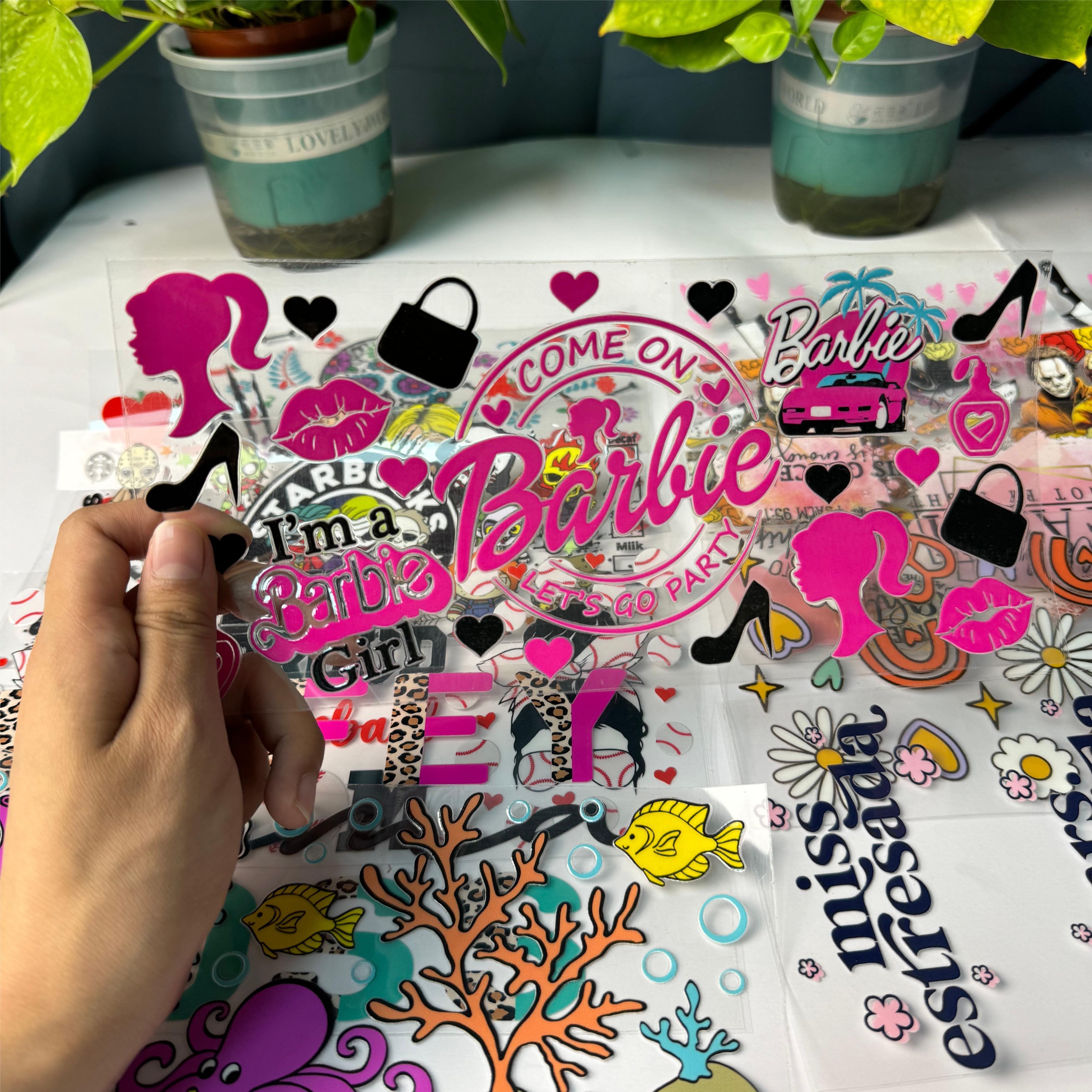 Wholesale High Quality Waterproof Cartoon cat Logo UV Sticker DTF Transfer Printing Vinyl used for 16oz Wrapped Glass Cup