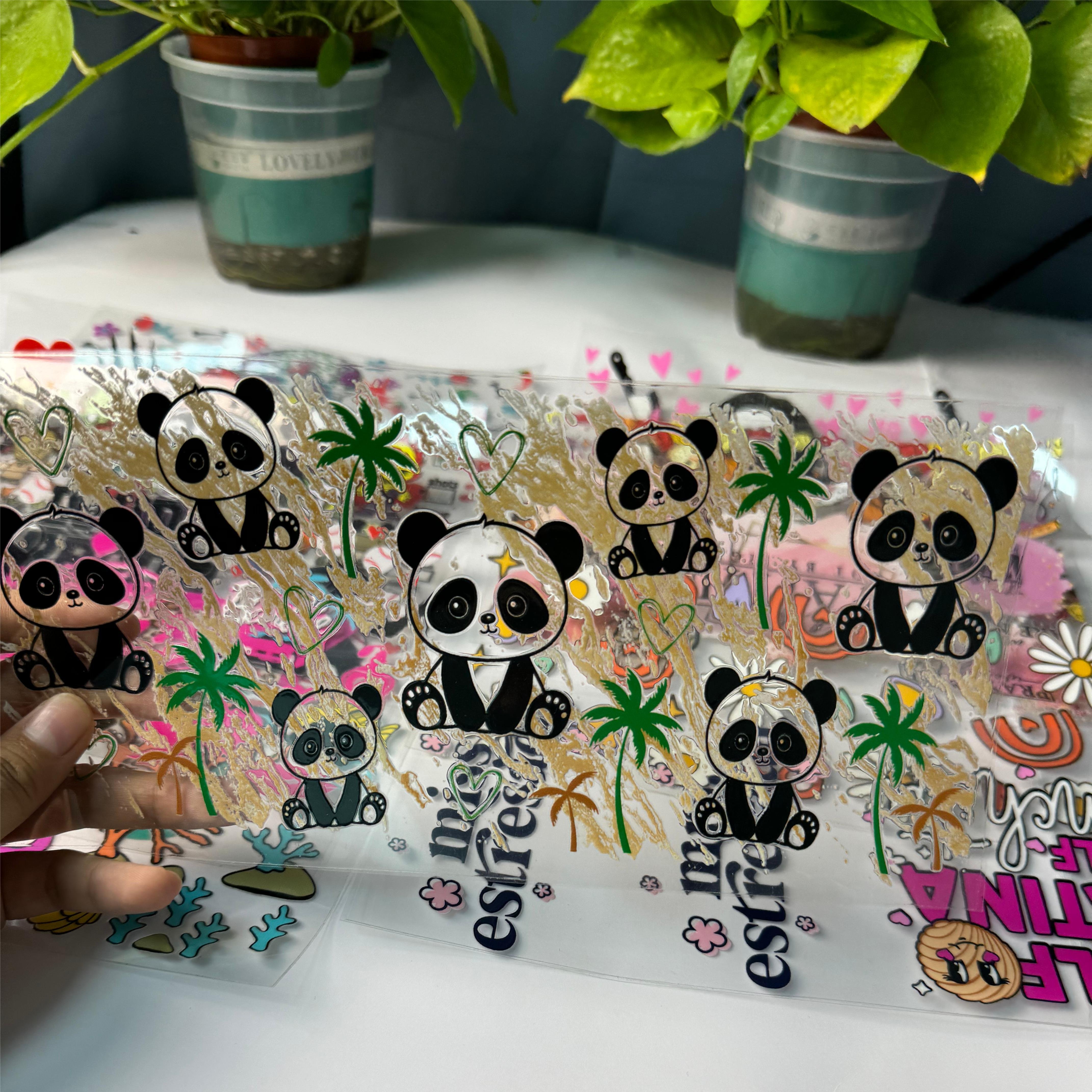 Wholesale High Quality Waterproof Cartoon cat Logo UV Sticker DTF Transfer Printing Vinyl used for 16oz Wrapped Glass Cup