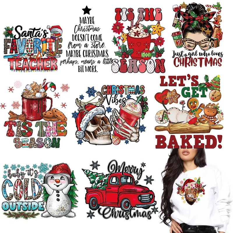 Wholesale Heat Transfer Sticker Transfer Printing Christmas Brand Design Custom Transfers Dtf Stickers For T-Shirts