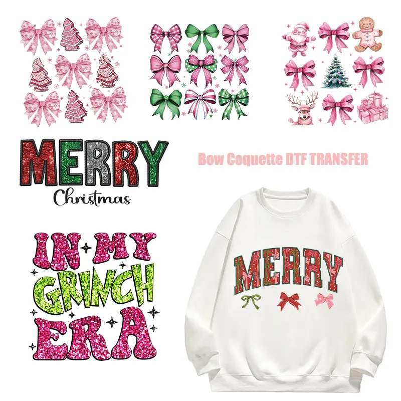 Wholesale Heat Transfer Sticker Transfer Printing Christmas Brand Design Custom Transfers Dtf Stickers For T-Shirts