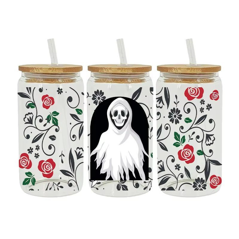 16Oz Halloween Print Design Washable Animals Cats Skeletons Bats Water Transfer Printing Method