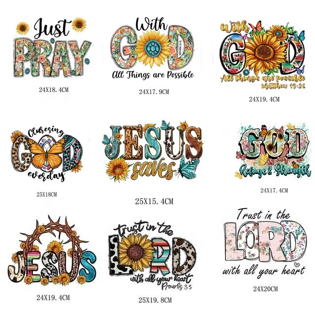 81 Styles Religious Christian Jesus DTF Transfer Patches Plastisol DTF Printing Christian Heat Transfer Sticker Iron On Patch