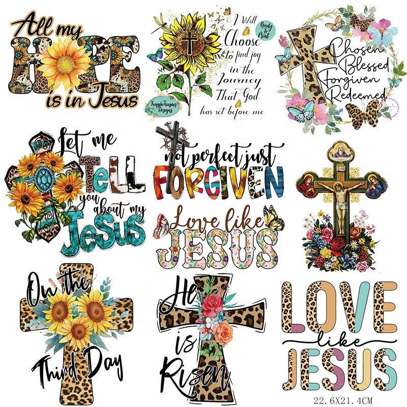 81 Styles Religious Christian Jesus DTF Transfer Patches Plastisol DTF Printing Christian Heat Transfer Sticker Iron On Patch