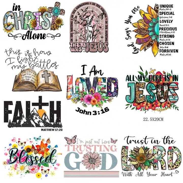 81 Styles Religious Christian Jesus DTF Transfer Patches Plastisol DTF Printing Christian Heat Transfer Sticker Iron On Patch