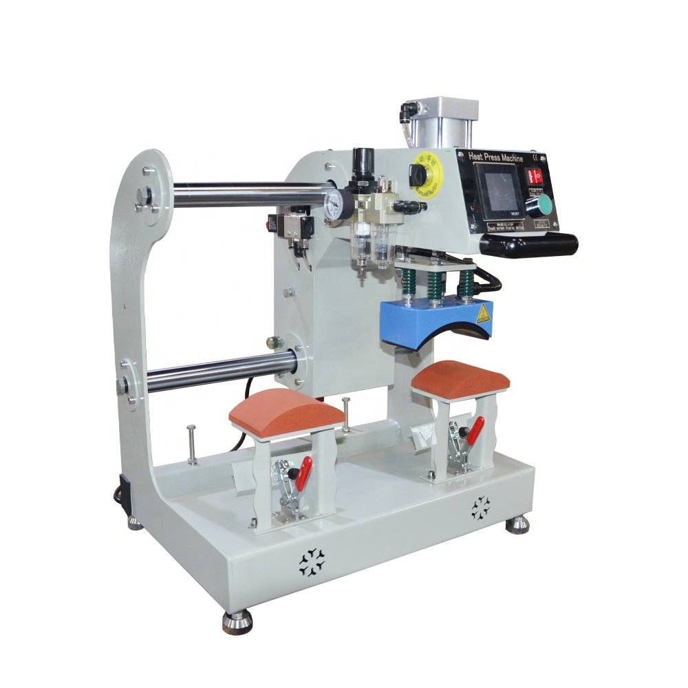 Double Station Auto Open Upper Slide Garment Caps Label Brand transfer printing Press Heat transfer Machine For 8x14cm