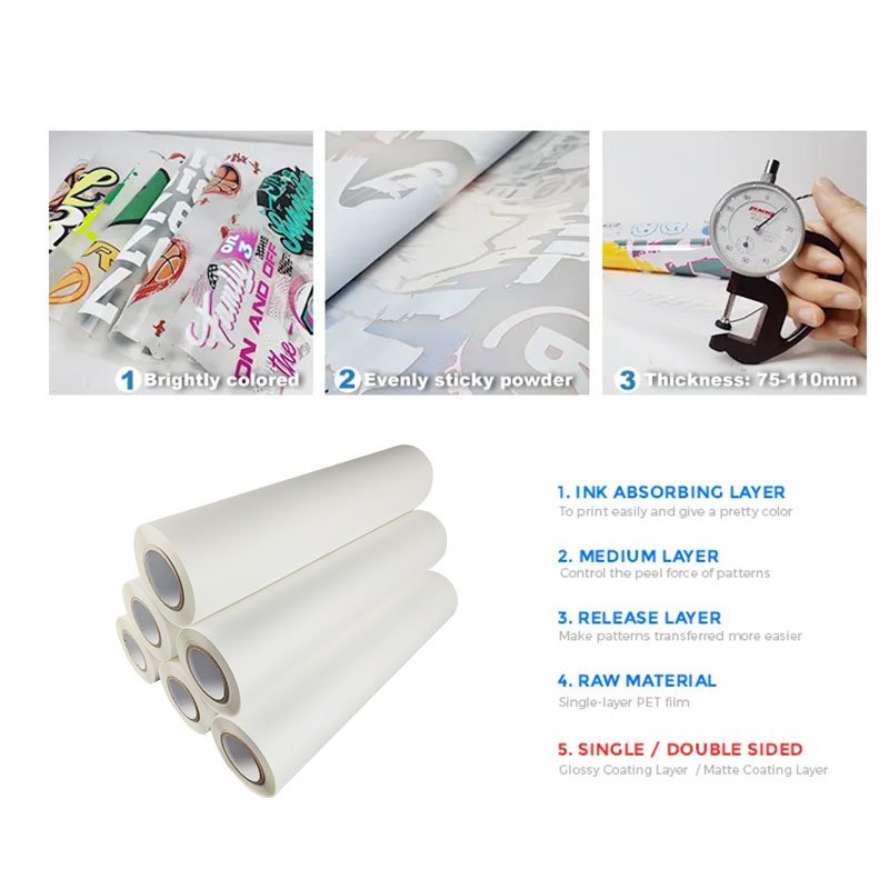 Hot Sale 60cm 30cm 33cm Dtf Printer Film Paper Heat Transfer Pet Film Roll 60 30cm A3 A4 Dtf Pet Film For Dtf Printer printing