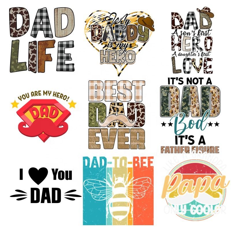 30+ Styles Wholesale Custom DTF Printing Dad Life Heat Transfer Ready to Press Sublimation Father day Transfer for T-Shirts