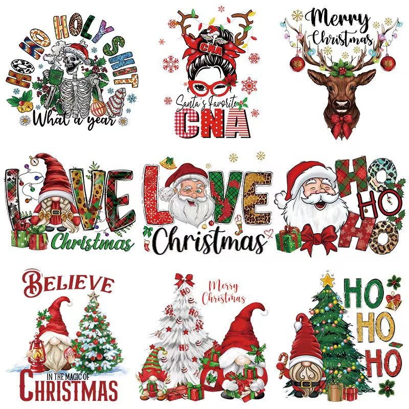 Christmas dtf transfers stickers Wholesale Custom Design T-shirts Hoodies iron on Heat Ready to Press transfers printing