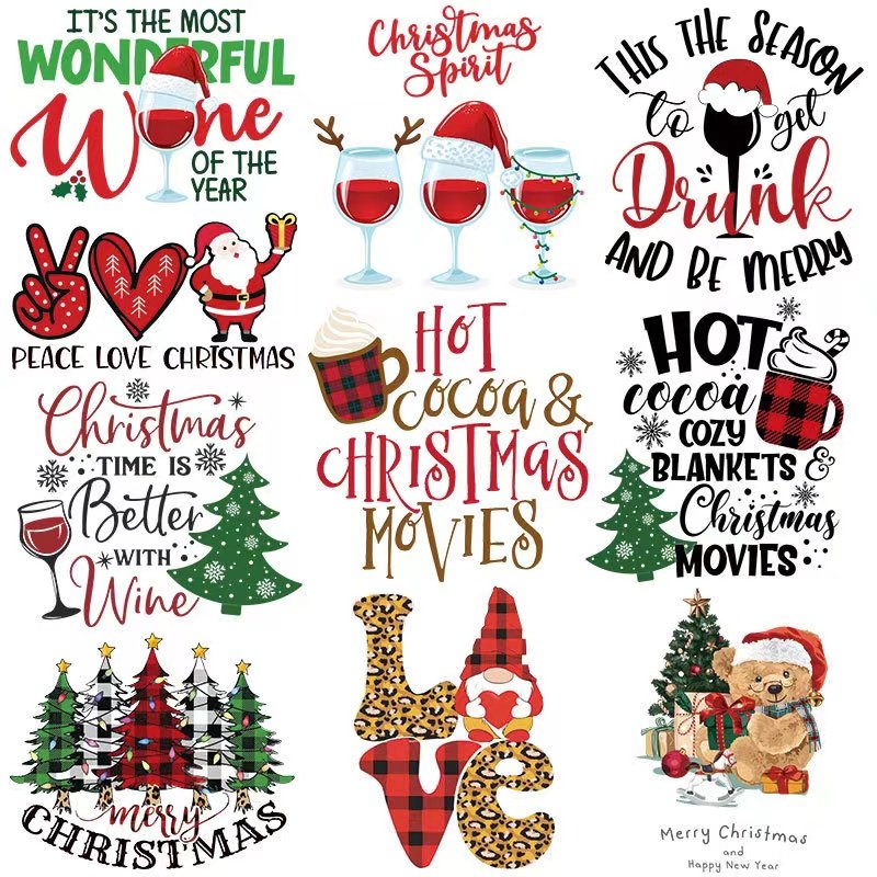 Christmas dtf transfers stickers Wholesale Custom Design T-shirts Hoodies iron on Heat Ready to Press transfers printing
