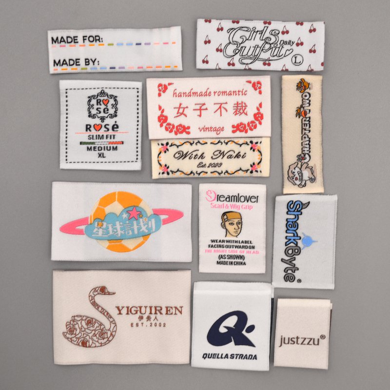 Customize Private High-density Damask Clothing Woven Labels Satin Cloth Main Shirt Neck Tag Garment Label