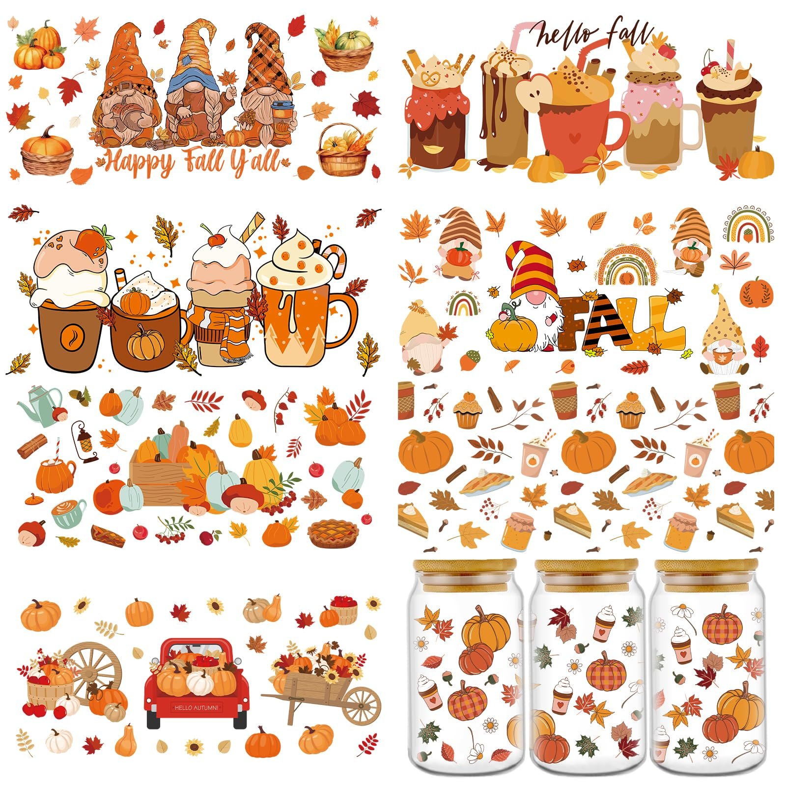 UV DTF Cup Wraps Vintage Fall Autumn Pumpkin Uvdtf Lids Cover Topper Wraps Transfers Decals Stickers for 16oz Cups and Lids