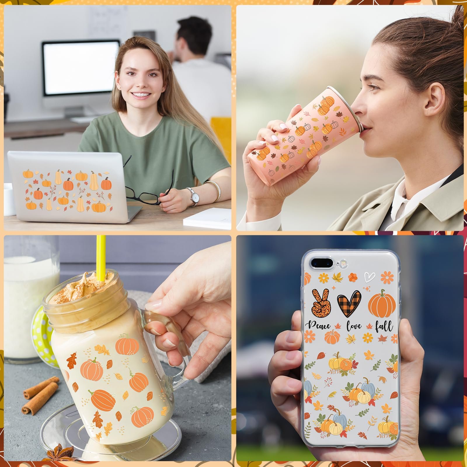 UV DTF Cup Wraps Vintage Fall Autumn Pumpkin Uvdtf Lids Cover Topper Wraps Transfers Decals Stickers for 16oz Cups and Lids