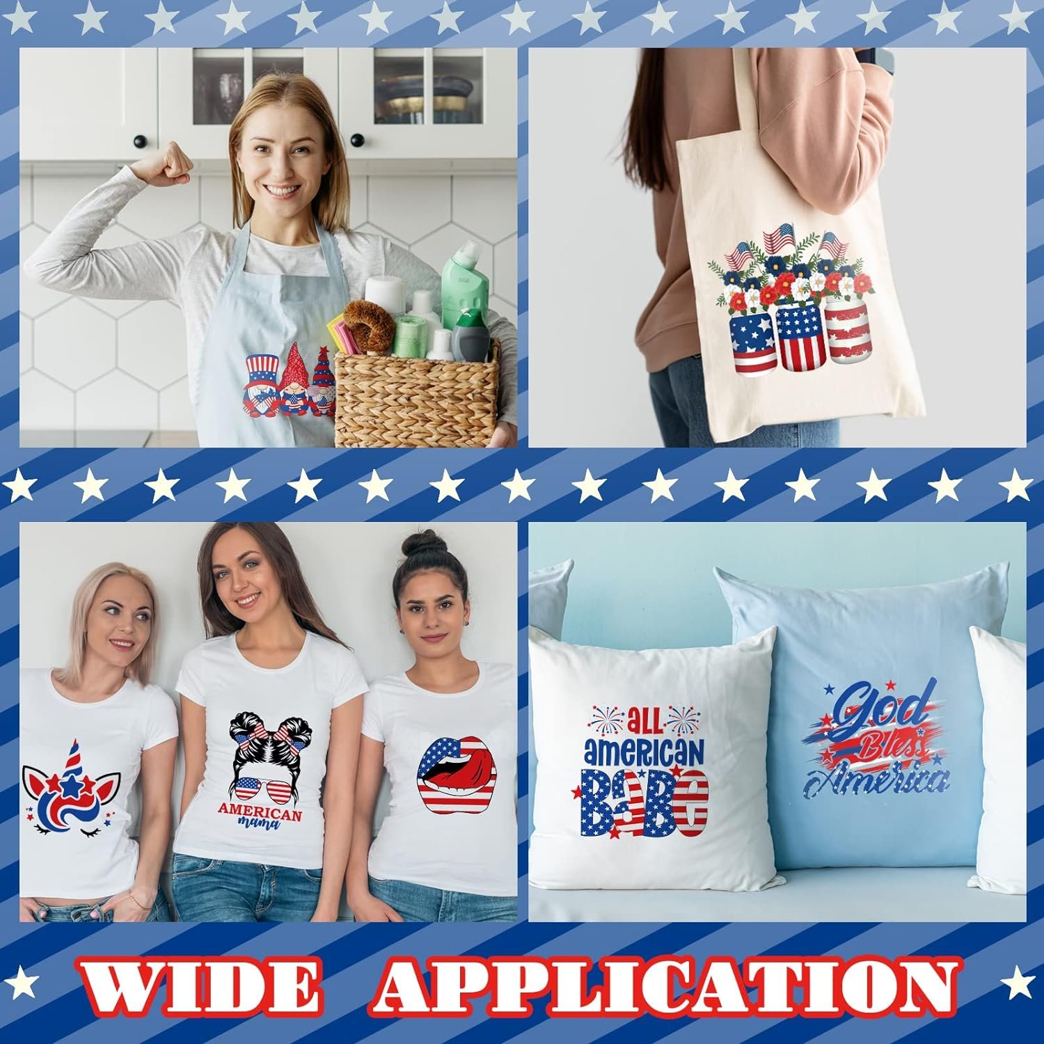 Independent Day Iron on Transfers 4th of July Iron on Decals Patches Heat Transfers Vinyl Cute Patriotic Decals Classic Style