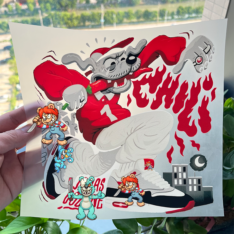 Custom Cartoon Trend Design Vinyl Sticker DTF Transfers Factory Ready Heat Transfer for Trendy T-Shirts heat transfer print