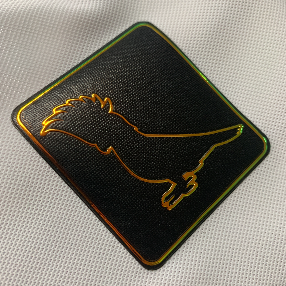 New arrival Custom 3D Iridescent Logo hologram metallic Heat Transfer Transparent Garment Patches Embossed TPU Labels for Bag