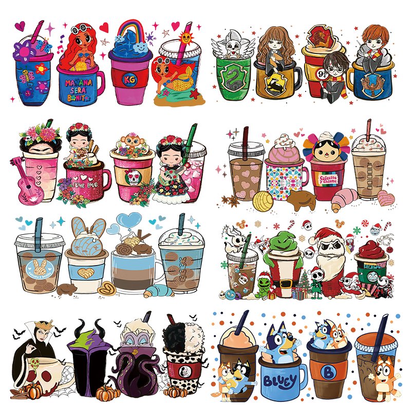 Wholesale Custom waterproof Cartoon Logo uv vinyl Sticker Transfer Printing on Used for 16oz glass cup DTF Cup Packaging