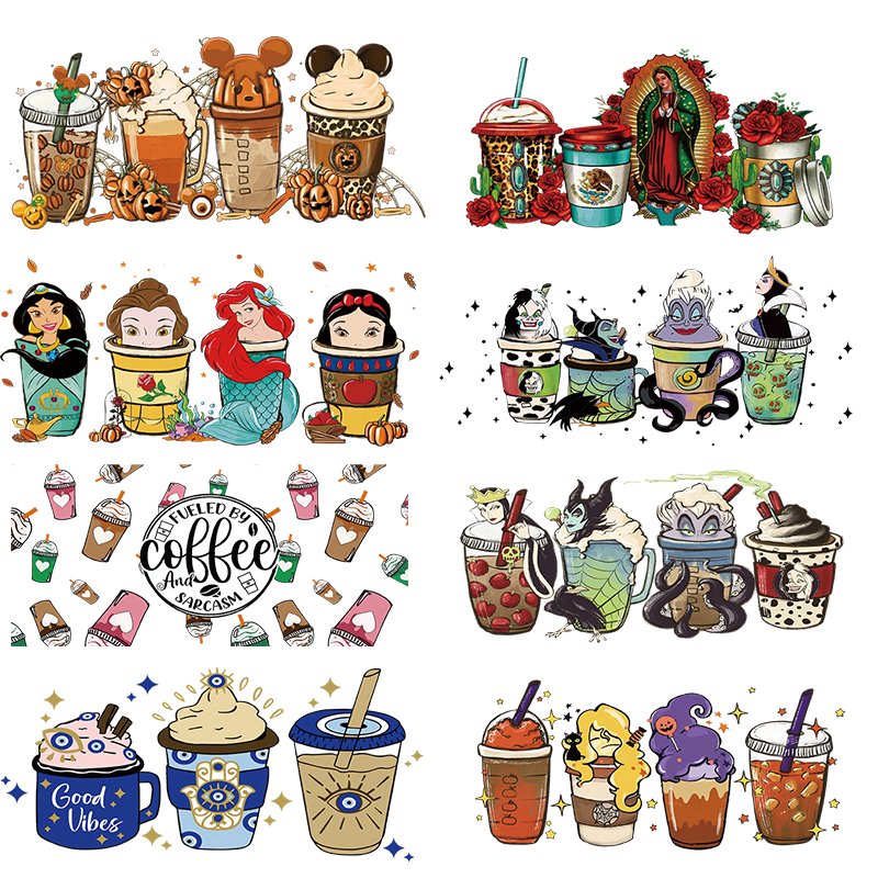 Wholesale Custom waterproof Cartoon Logo uv vinyl Sticker Transfer Printing on Used for 16oz glass cup DTF Cup Packaging