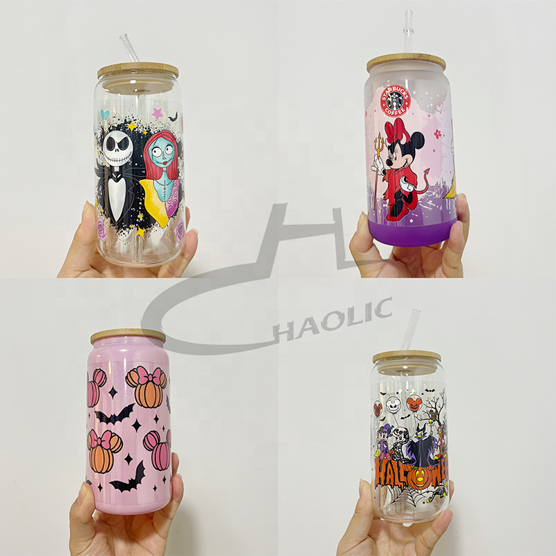 Custom Printing 16OZ Glass Tumbler UV DTF Transfers For Cups Wraps Decals UV DTF Cup Wrap Transfers