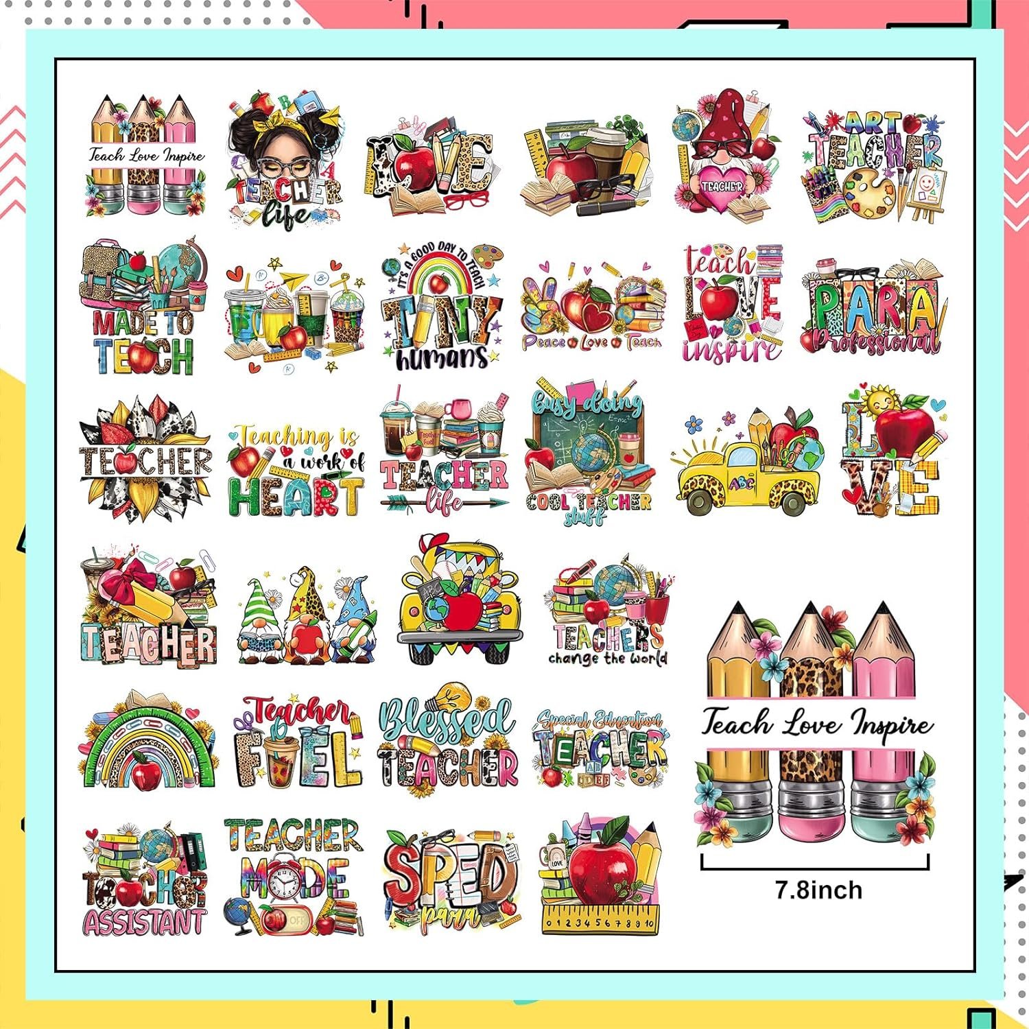 On Decals Western Heat Transfer Sticker Washable Garment \ Jeans \ Shoes \ Bags for Clothes Teacher&#39;s Day Iron Etc 1pcs