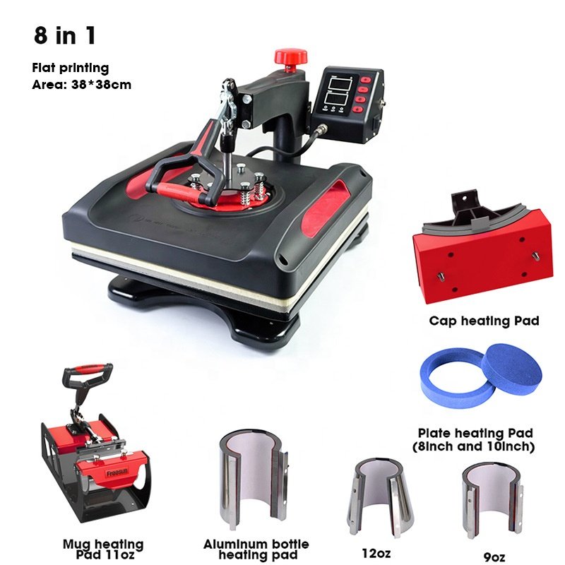 MOMOTECH Combo Heat Press Machine T-shirt Cup Hat Plate Sublimation Logo Printing Machine for Sale Upgrade MINI 8 in 1 Provided