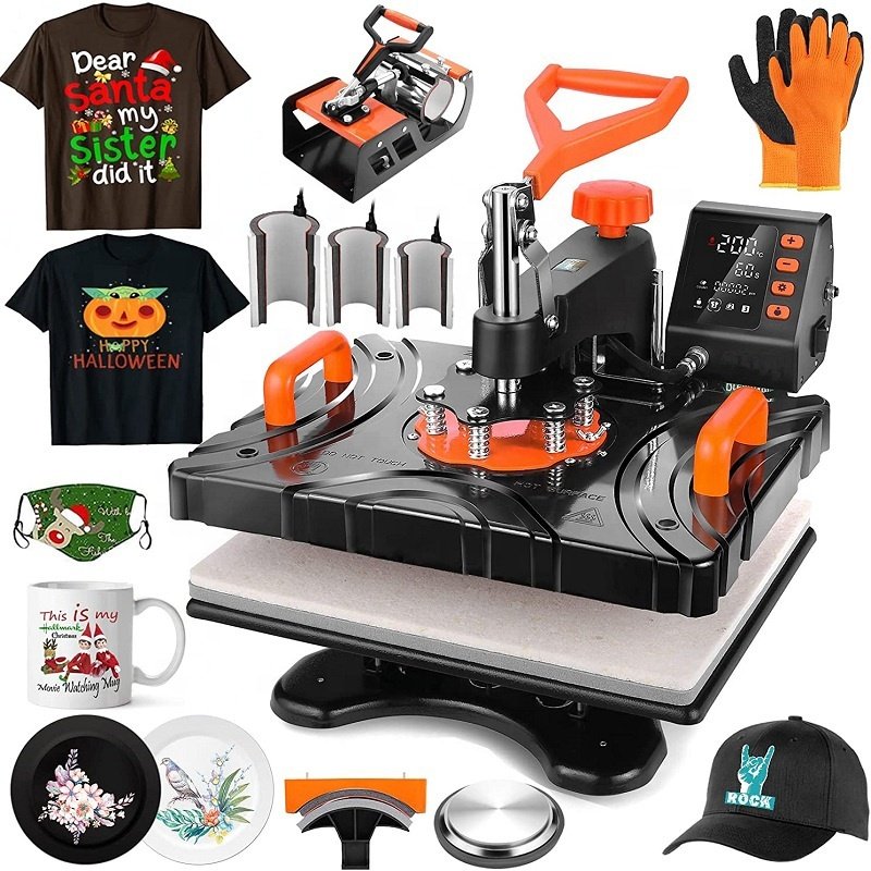 MOMOTECH Combo Heat Press Machine T-shirt Cup Hat Plate Sublimation Logo Printing Machine for Sale Upgrade MINI 8 in 1 Provided