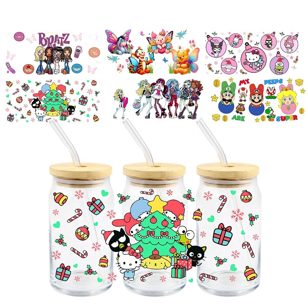 MIYA Coffer Cup Cartoon Design 30000+ Design UV Dtf Libbey Wrap Transfers 16oz Cartoon UV DTF Transfer Printing For Cups