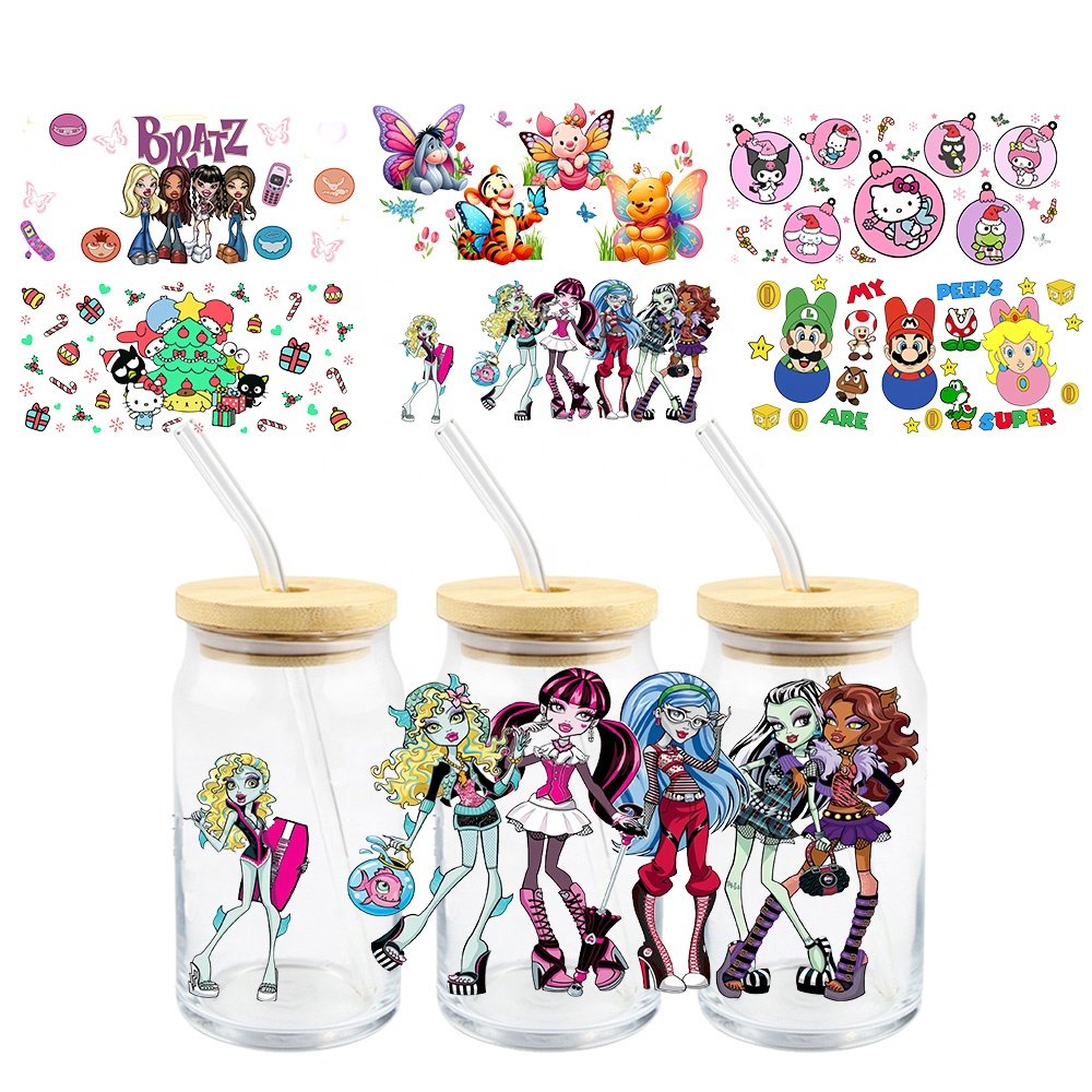 MIYA Coffer Cup Cartoon Design 30000+ Design UV Dtf Libbey Wrap Transfers 16oz Cartoon UV DTF Transfer Printing For Cups