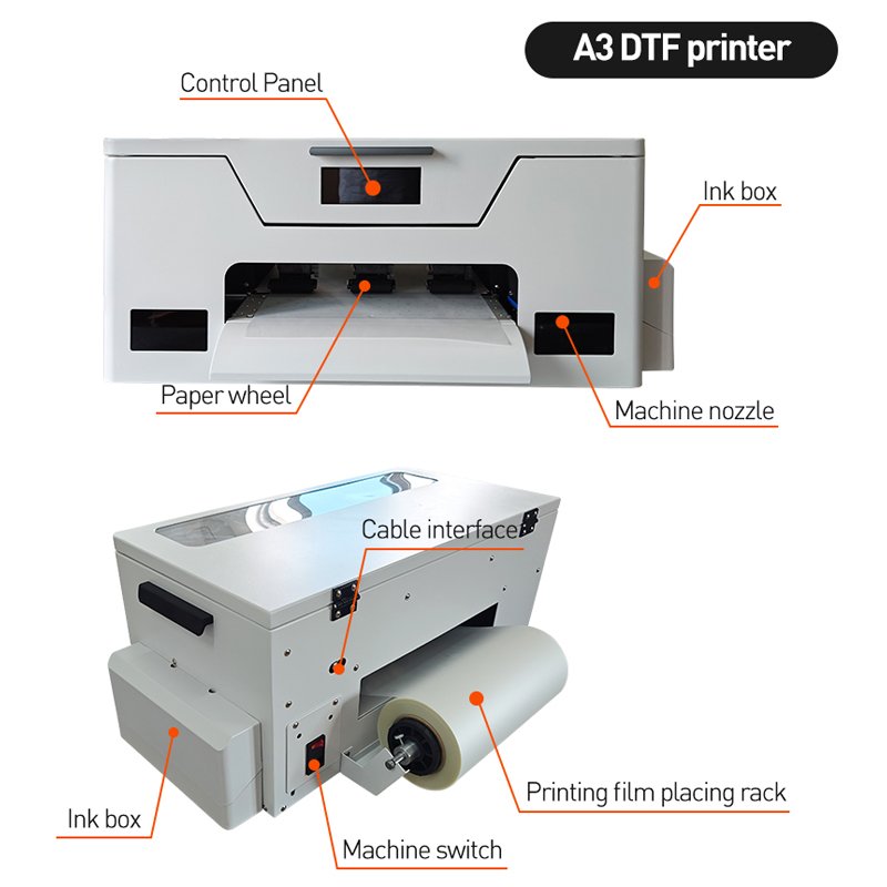 Small Size Heat Transfer Printing Machine Single Head XP600 A3 DTF Printer With Oven Or Shaker For T-shirt Printing
