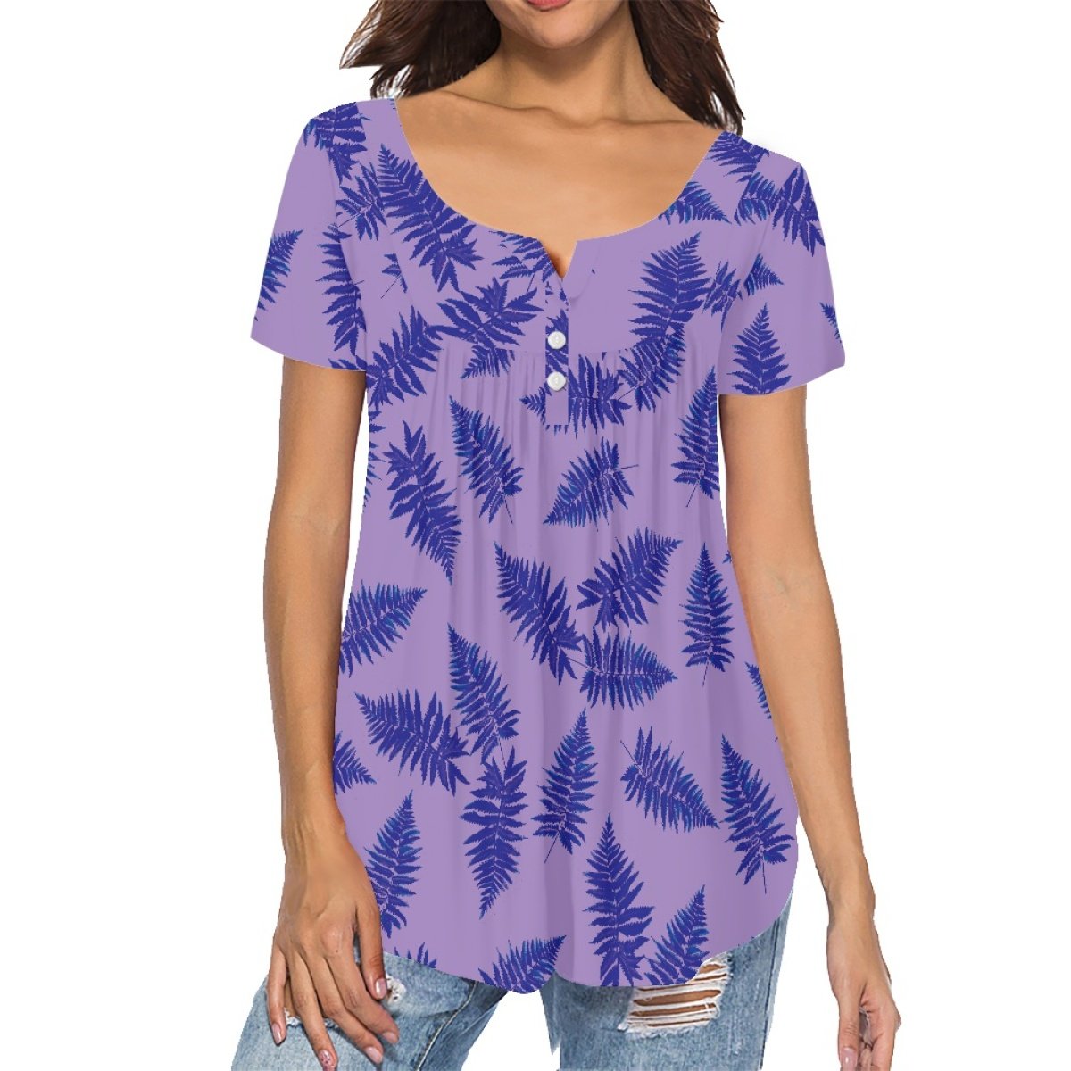 Hawaii Artist Women's Casual Round Neck Short Sleeve T-Shirt Print On Demand Custom Hawaiian Fern Large Size Women's T-Shirts