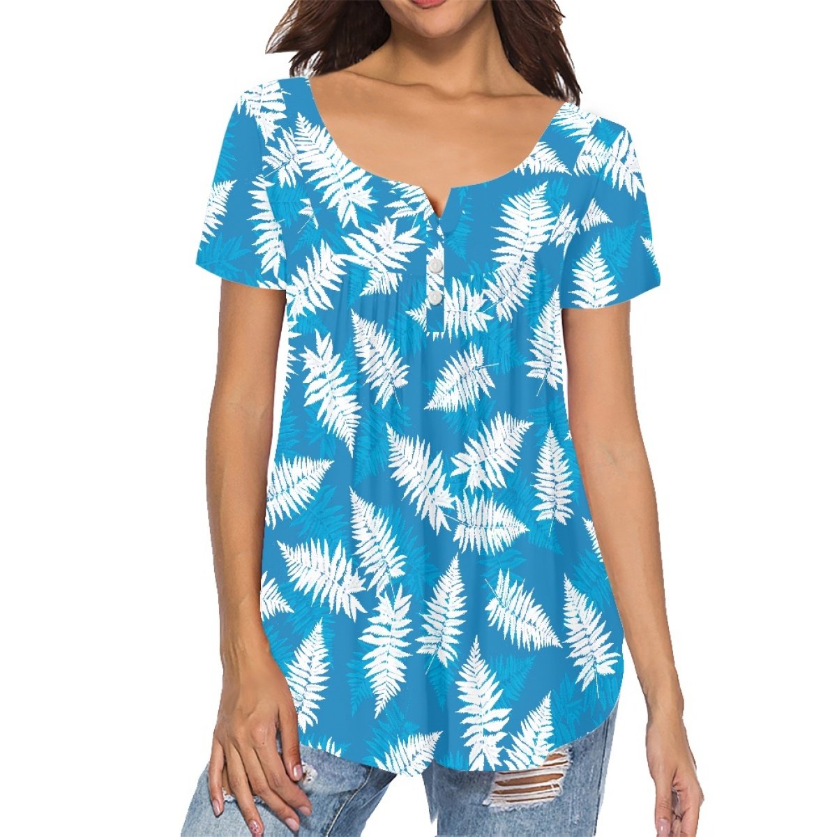 Hawaii Artist Women's Casual Round Neck Short Sleeve T-Shirt Print On Demand Custom Hawaiian Fern Large Size Women's T-Shirts