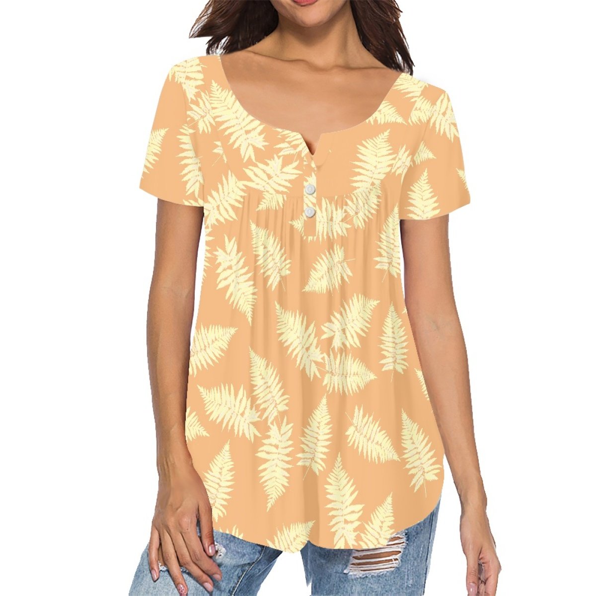 Hawaii Artist Women's Casual Round Neck Short Sleeve T-Shirt Print On Demand Custom Hawaiian Fern Large Size Women's T-Shirts