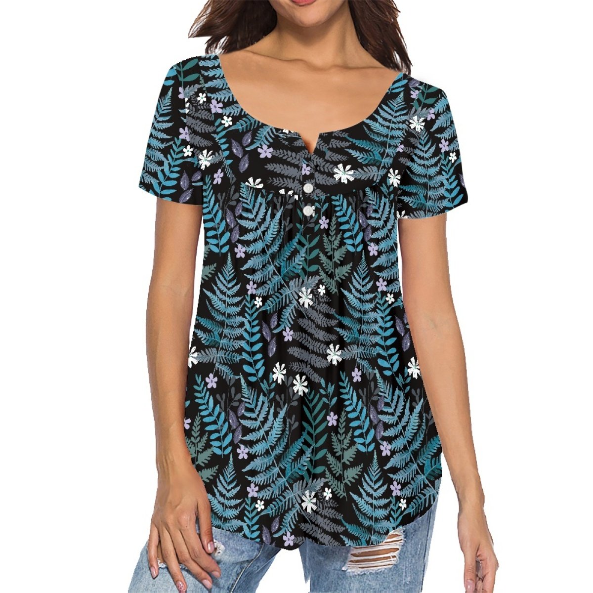 Hawaii Artist Women's Casual Round Neck Short Sleeve T-Shirt Print On Demand Custom Hawaiian Fern Large Size Women's T-Shirts