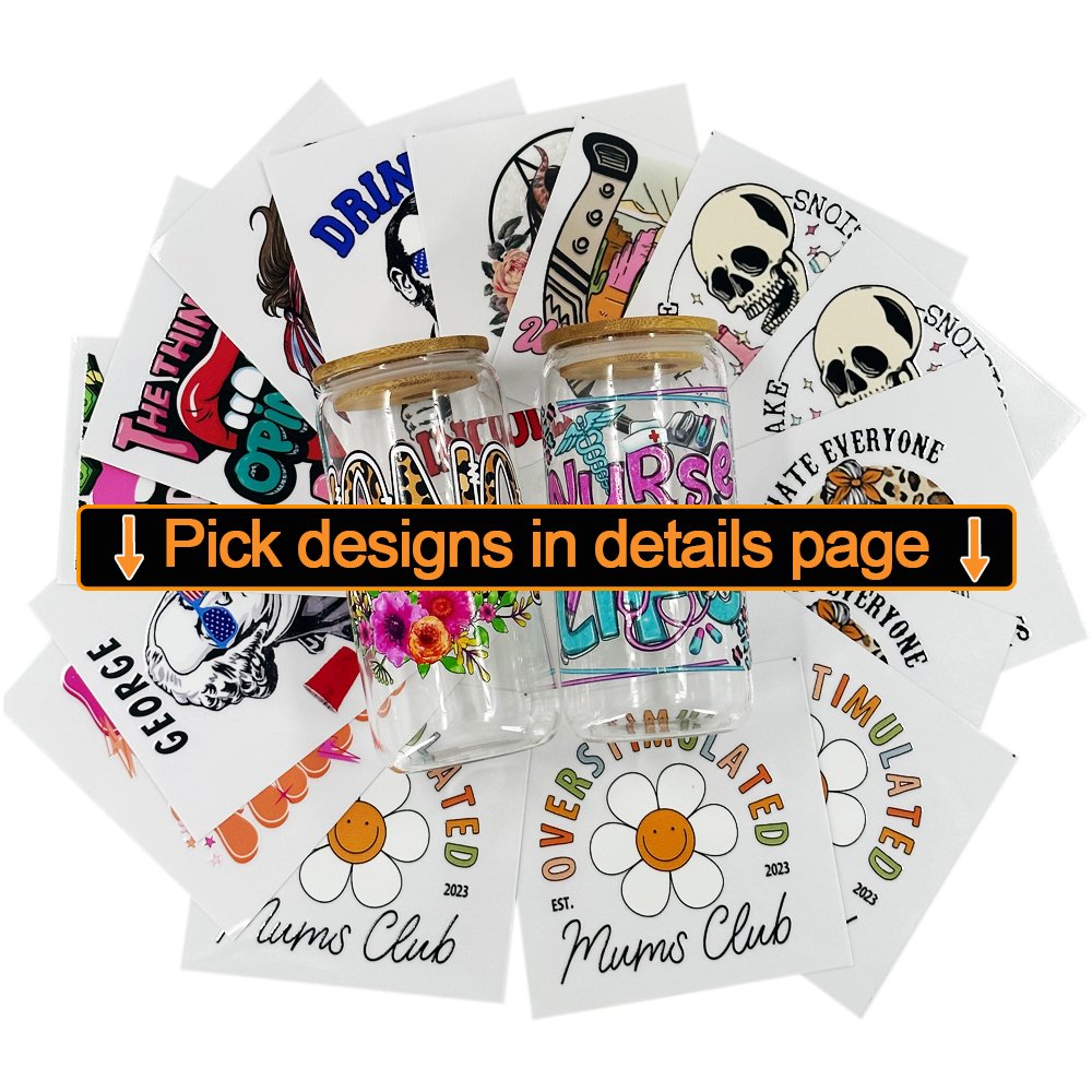 Custom Printed 16 oz UV DTF Cup Single Decal Waterproof UV Transfer Vinyl Sticker for Tumblers Mugs Bottles
